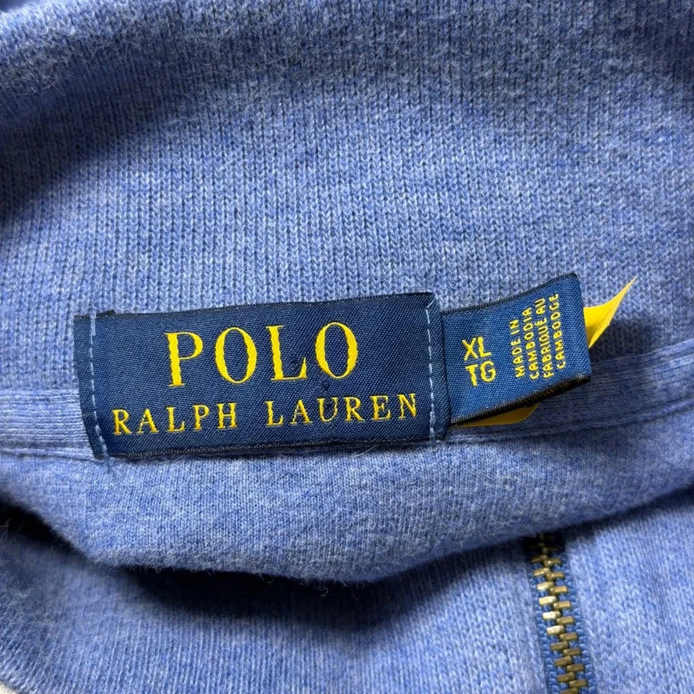 Polo Ralph Lauren Sweater Men Size XL Blue Heather Quarter Zip Pullover Red Pony